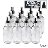 Mist spray/ Glass Medicine Bottle - Amber Boston Clear Round Bottles 4OZ. 12Pack - For Essential Oils, Scents, Travel, Perfume Kitchen, Bath, Cooking, Labs, Laundry, Cosmetic.- Re-Usable -By Katzco