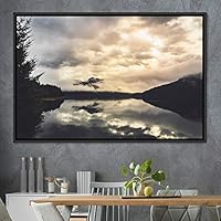 Framed Canvas Wall Art Calming Waters Aerial Cool Lake Landscape Multicolor Photography Realism Relax/Calm - 16x24 inches