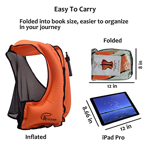 Rrtizan Adult Inflatable Swim Vest Life Jacket for Snorkeling,Suitable for 80-220lbs (Orange) ¡