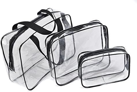 MoDu Pack of 3 Sizes Transparent Waterproof PVC Make Up Bags for Traveling Vacation Toiletry &amp; Storage (Black)