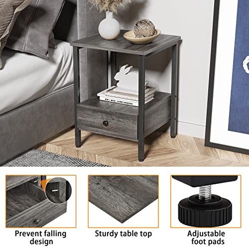 Ecoprsio Nightstand Set of 2, Industrial Bedside Table with Drawer and