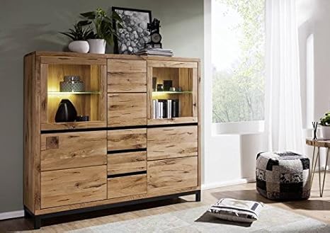 MASSIVMOEBEL24.DE Highboard Wildeiche 166x40x148 Natur geölt VILLANDERS #107 modern