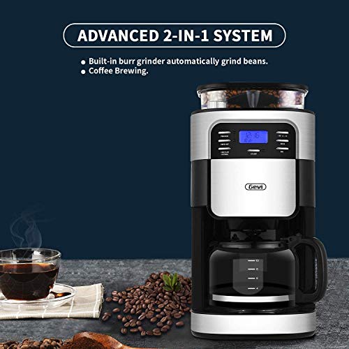 10Cup Drip Coffee Maker, Grind and Brew Automatic Coffee Machine with BuiltIn Burr Coffee