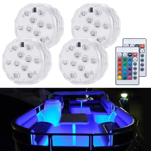 Boat Lights Wireless Remote Control Battery Powered, Waterproof Marine Led Light for Deck Light Courtesy Interior Lights, for Fishing Pontoon Sailboat Kayak, RGB Multi Color Changing, 4 PCS