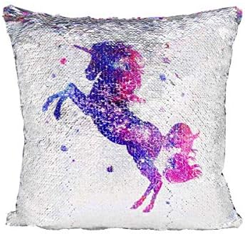Ainik Mermaid Pillow Case Mermaid Pillow Cover Sequin Throw Pillow Case Decorative Color Change Cushion Cover Sofa Bedroom Car Kids 16 x 16 inches (Unicorn/Rainbow)