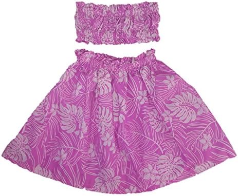 Hula Girl Outfit Costume Hawaiian Polynesian Print (6-8, Pink/Lt Pink)