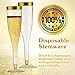 Gold Plastic Champagne Flutes – 50-Pcs Disposable Tall Stem Wine Glasses – Elegant Design – Practical and Easy to Use – 6.5 Oz Capacity - Gold Glittery Rim – Ideal for Parties, Special Events