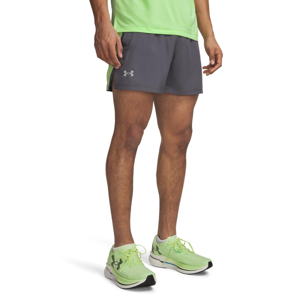 Under Armour Men's Launch Run 5-Inch Shorts, (026) Castlerock/Lumos Lime/Reflective, Large Image