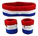 Funny Guy Mugs Unisex Sweatband Set (3-Pack: 2 Wristbands with Zipper/Wrist Wallet & 1 Headband), Red/White/Blue