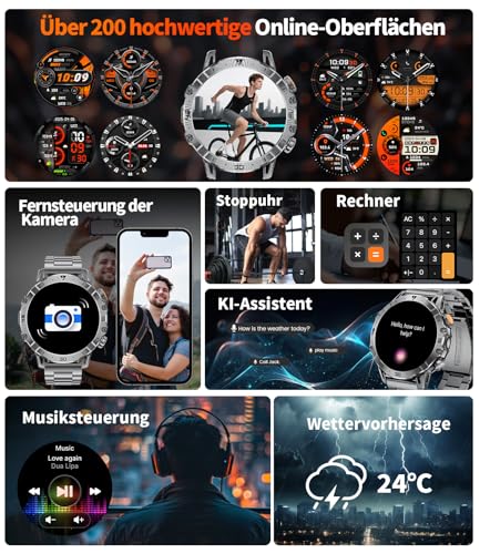 LIGE Men's Military Smartwatch 1000 mAh Large Battery, 1.7 Inch HD Large Display with Phone Function, LED Torch Fitness Watch with 110+ Sports Modes, Heart/Sleep Tracking, IP68 Sports Watch iOS