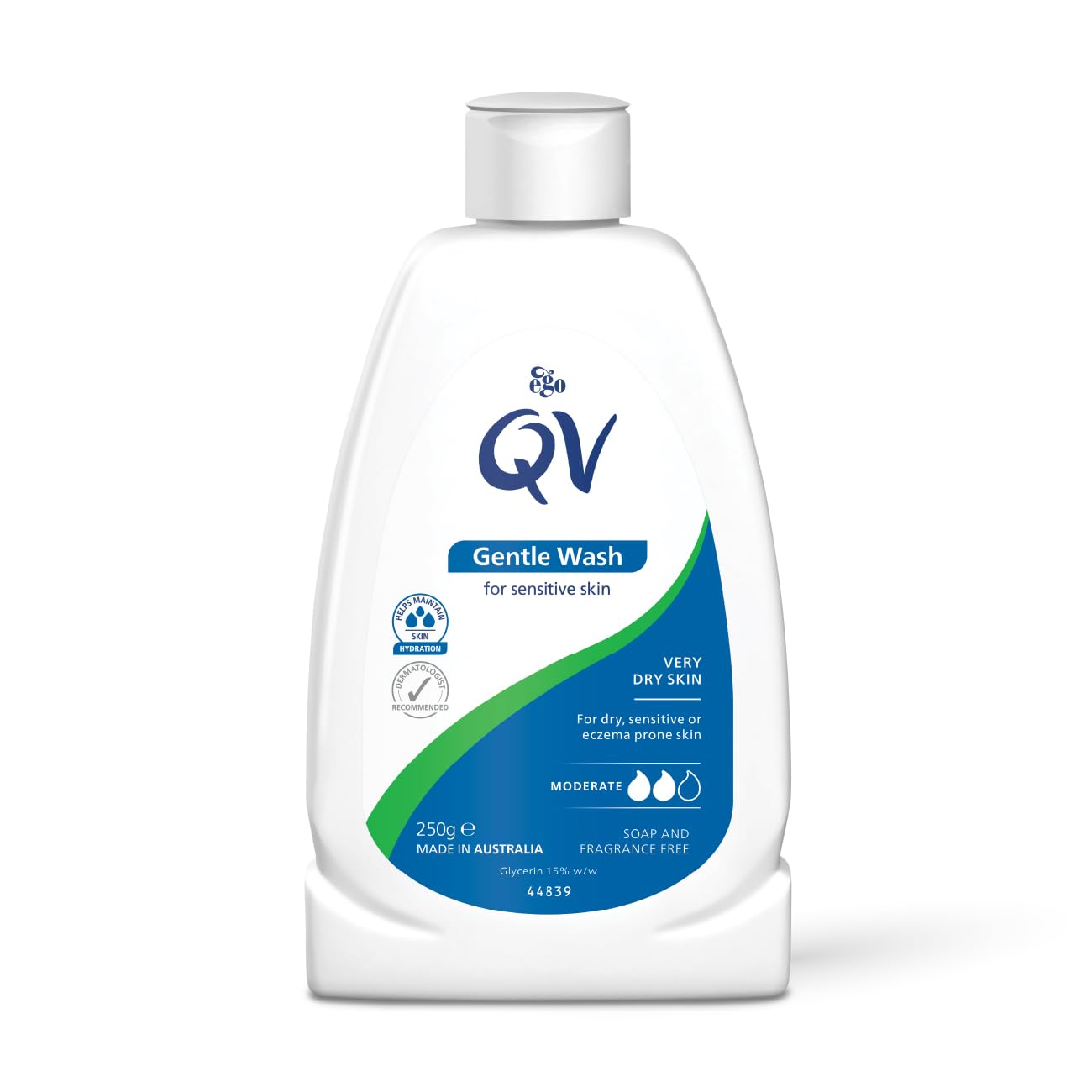 QV Gentle Wash (250g) for Dry, Sensitive Skin, pH Balanced, Unscented, Soap Free Body Wash, Moisturising Soap alternative that lathers for Dry Skin, Eczema, Psoriasis, Dermatitis