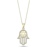 Wish Carat 14k Solid Gold Dainty Necklace, Yellow Gold Pendant, Hand of Fatima Necklace, Gold Necklace for Women | 18''