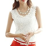 Women Lace Floral Sleeveless Crochet Knit Vest Tank Top Shirt Blouse S M L Xl XXL (S, White)