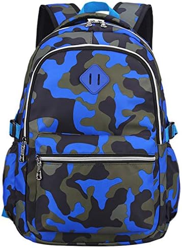 XLERHAZOSchool Backpack Lunch Box Set Water Repellent Casual Daypack Lightweight Bookbags for Kids (Camouflage Blue)
