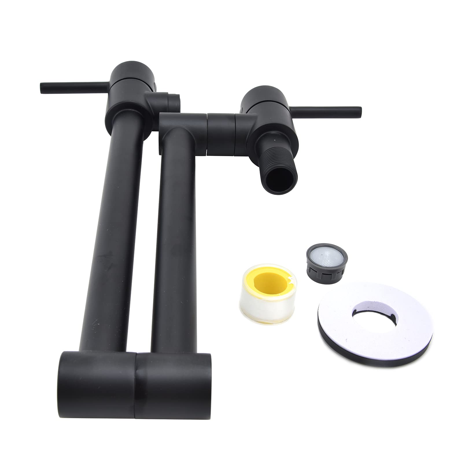 Deror Pot Filler Faucet Black,Wall Mount Kitchen Stove Faucet,Brass Commercial Sink Faucet,Swing Folding Arm,Stretchable Double Joint Single Hole with Two Handles