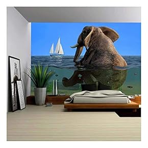 Wall26 - Elephant Sitting in The Ocean - Canvas Art Wall Mural Decor - 66"x96"