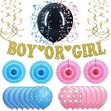 Gender Reveal Party Decorations Supplies - Real Gold Glitter Boy Or Girl Banner, Gender Reveal Balloon With Confetti - Ultimate 27 Piece Pink And Blue Baby Reveal Party Supplies Set