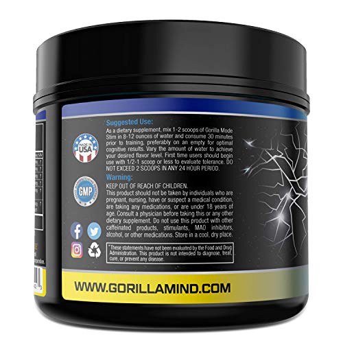 Gorilla Mode Stim Energy PreWorkout Formula Intense Focus & Clean Mental Energy / LTyrosine