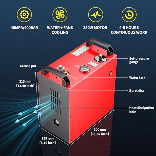 GX PUMP GX-E-CS4-I Compresor de aire PCP portátil, motor potente de 350W, máximo 5800 psi/40 MPa, convertidor doméstico incorporado, enfriamiento por agua y ventiladores, 5 horas de trabajo continuo