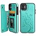 Vaburs Compatible with iPhone 11 Case Wallet with Card Holder, Embossed Butterfly Premium PU Leather Double Magnetic Buttons Flip Shockproof Protective Cover for iPhone 11 6.1 Inch(Green)