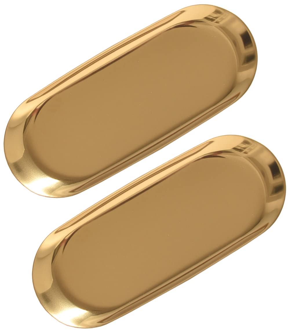2Pcs Gold Oval Makeup Cosmetic Trays Serving Tray Candles Dessert Table Organisers Tray Stainless Steel Vanity Tray, Decorative Ornaments Plate Tray for Jewelry, Napkin, Drinks Storage Organizer Tray