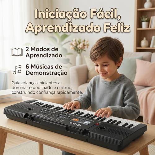 VEDO Digital Teclado 61 Teclas Infantil, Alto-Falantes Estéreo, Instrumentos Musicais Infantis, 10 Ritmos, 16 Timbres, 8 Percussão, 6 Músicas Demonstração, 2 Funções de Aprendizagem, Ótimo Presente