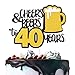 Cheers & Beers to 40 Years Gold Glitter Cake Topper Happy Birthday Wedding Anniversary 40th Party Decoration - 7'' x 8'' Forty Bday Topper.