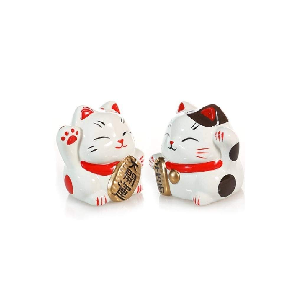 lachineuse - 2 Maneki Neko Cats - Japanese Lucky Cat Figurines - Kawaii Deco Objects - Porcelain Lucky Cat 9.5cm - Cute Asian Cat - Good Luck, Happiness - White