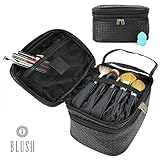 Cosmetic Makeup Bag & Organizer for Women | Train Case Style with Double Zipper | Portable Travel Kit Organizer for Brushes & Toiletries + FREE Blender Sponge