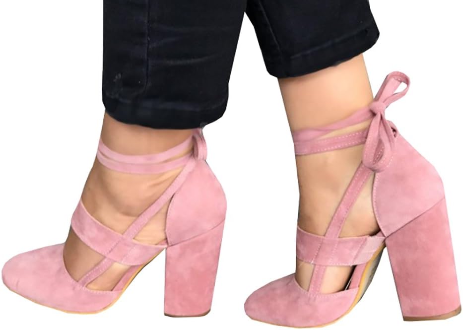 Dellytop Women Closed Toe Ankle Strap Velvet High Heel Platform Pump Sandal Shoes