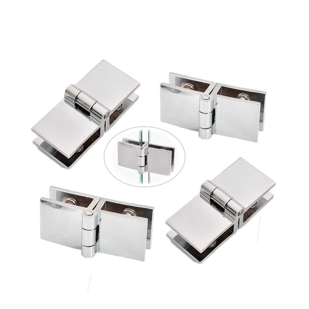 Pack of 4 180°Glass Door Hinge Made of Zinc Alloy, Glass Door Clip in, Easy Installation, Durable for Display Cabinets, Wine Cabinet, Bathroom Door