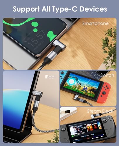 2 Pack Magnetic USB-C Male to USB-C Female Adapter, 240W, Right Angle, 40Gbps Data Transfer, 4K Video Output Compatible with ROG Ally, Steam Deck, Switch, iPhone 15/15 Pro