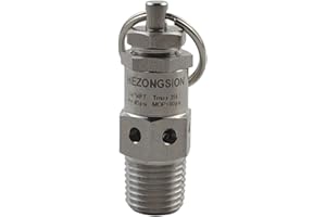 HEZONGSION Mini 1/4" NPT Male Safety Pressure Relief Valve with Lock SS304 Stainless Steel Pop Off valve adjustable Blow Off Valve,45psi set,Range 0-60psi