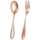 MagS&oslash;lv Copper Spoons &amp; Forks Set - 99% Pure Copper - Heavy Duty Kitchen &amp; Salad Hammered Forks - Elegant Cutlery For Restaurant, Home Dining