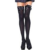 ToBeInStyle Women's Opaque Satin Bow Accent Thigh Highs