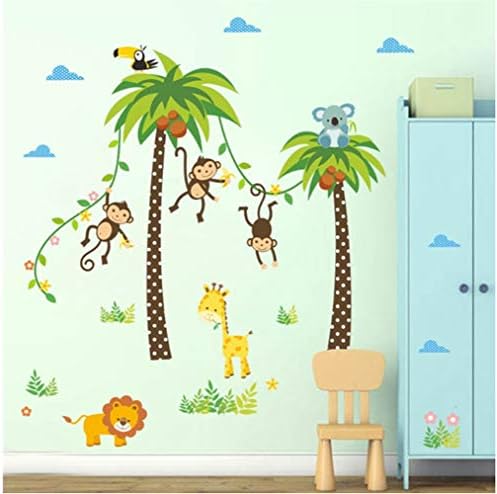 ZBYLL Wall Stickers Animals Lion Giraffe Cheeky Monkey Swing Coconut Tree For Kids Children Bedroom Poster Home Decor Nursery Decal