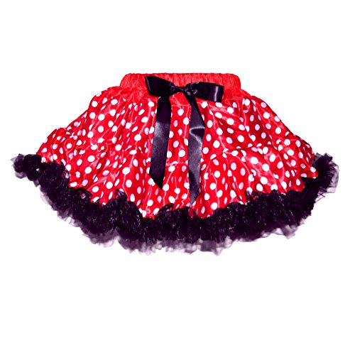 GoForDance Red White Polka Dot with Black Ruffle Trim 2 Layers Costumes Tutu Skirt (Small)