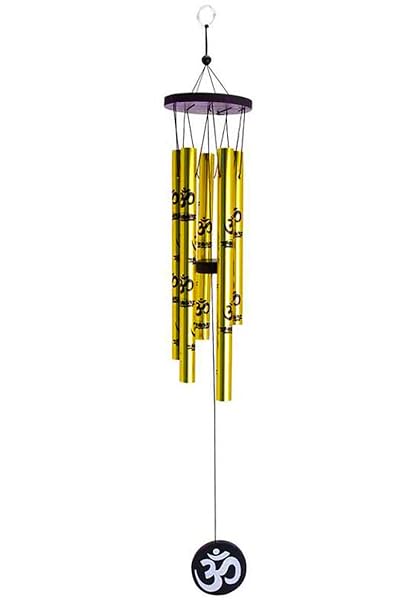Tej Gifts - Feng Shui Metal Wind Chime 5 Golden Pipes With Om For Positive Energy Large
