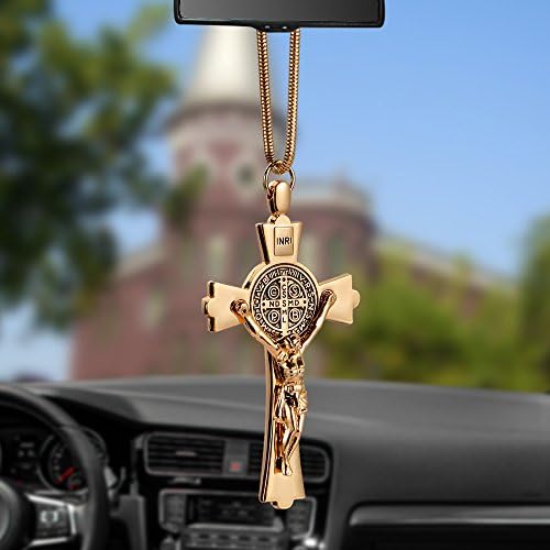 TongtaZinc Alloy Jesus Cross Pendant Christian Religion Jesus Crucifix Figurine Hanging Ornament for Car Interior Rearview Mirror