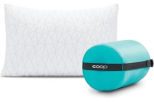 Coop Home Goods Adjustable Travel Pillow -Small Camping Pillow For Sleeping with Compressible Stuff Sack- Medium-Firm Memory 