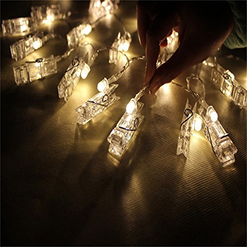 Photo Clips String Lights, 20FT 40 LED Battery-Powered LED Photo Clip String Lights, Pictures Display String Fairy Lights Perfect for Hanging Pictures, Notes, Artwork (Warm White)