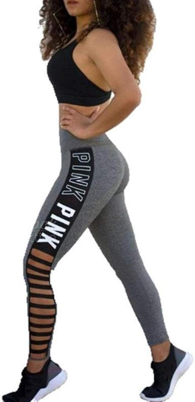Yoga Leggings Desigual Leggings Damen Sport Weiblicher Taille Elastischer Seitenquer Buchstaben In Schwarz Weiss Yogahosen Gedruckt Farbe Grey Size M Amazon De Bekleidung
