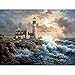 MXJSUA DIY 5D Diamond Painting by Number Kits Full Drill Rhinestone Pictures Arts Craft Home Wall Decor Seaside Lighthouse Cottage 12x16inch