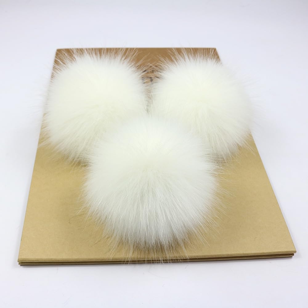 SYSUII Pack of 10 10 cm Faux Fur Pompom Fur Pompom for Hats Beanies Fur Pompom Artificial Hair Ball for Bag Pendants Key Ring Decoration Clothing Accessories – White