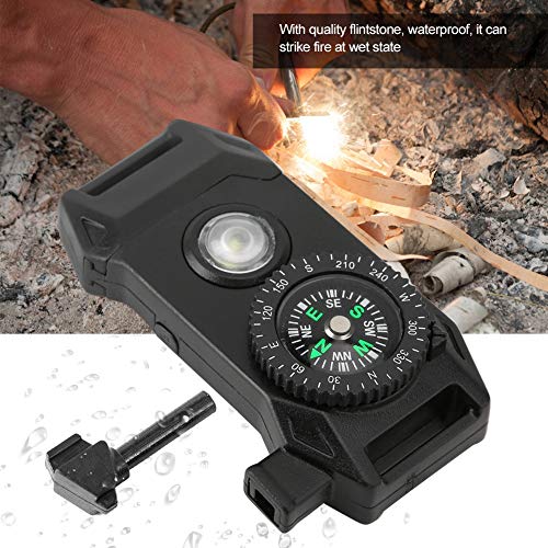 Survival Buckle, Multifunctional Plastic Buckle with Compass Flint Scraper Fire Starter, Outdoor Camping Emergency Survival Travel Kits for Camping Hiking Hunting(Black)