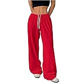 RoseSeek Women's Drawstring Waist Straight Streetwear Long Wide Leg Pants Casual Loose Baggy Workout Long Fall Sweatpants