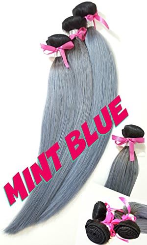 16" 18" 20" 300grams Off Black Roots to Mint Blue Grey Ombre Virgin Remy Human Hair Bundles Weaves Extensions Brazilian Straight White or African American