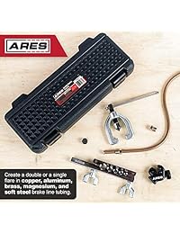 ARES 70212   Herramienta de doble abrazadera para cobre, aluminio, línea de freno de acero suave y tubo de latón, incluye mini cortador de tubos y estuche de almacenamiento