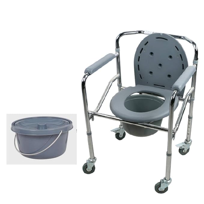 Xyl Mobile Toilet Chair/Shower Chair/Transport Chair Portable Folding Stainless Steel Safety ...
