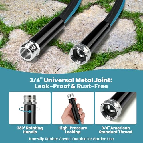 VERDOW Garden Hose Water Hose 100ft Lightweight Flexible, Kink-Free Outdoor 3/4" Rustproof Metal Fittings, 10-Pattern 360° Rotating Spray Nozzle for Yard Lawn Car Wash